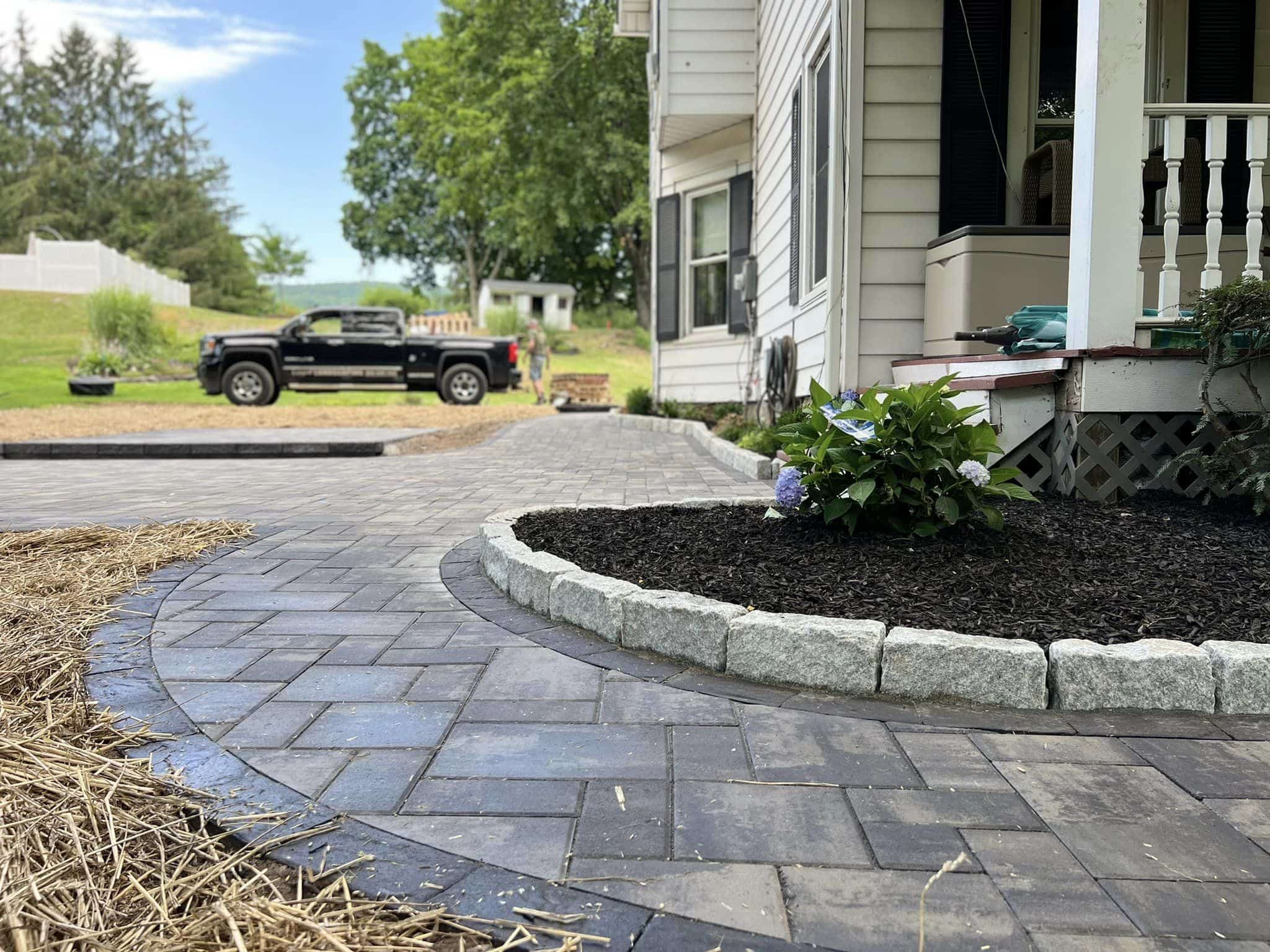 Precast concrete walkway with planting gutter