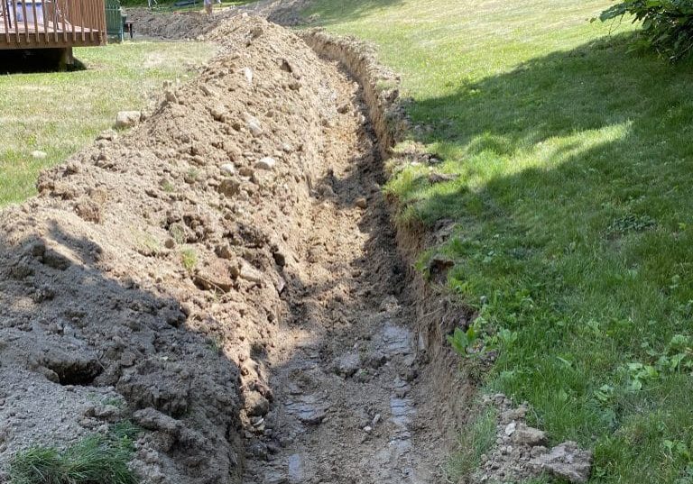 Trench excavated for drainage