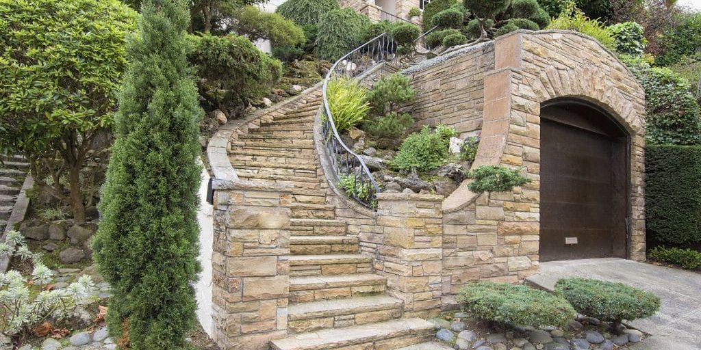 Precast concrete "stone" stairs.